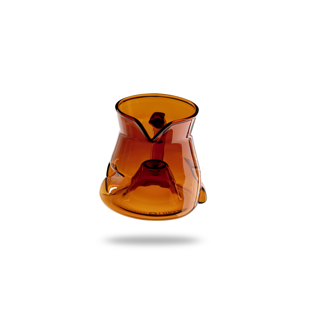 Amber-colored glass vase on a white background