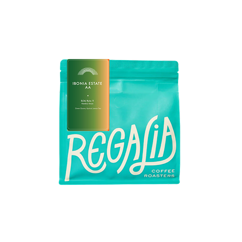 Roast bag coffee with 'Regalia Coffee Roasters' branding on a white background