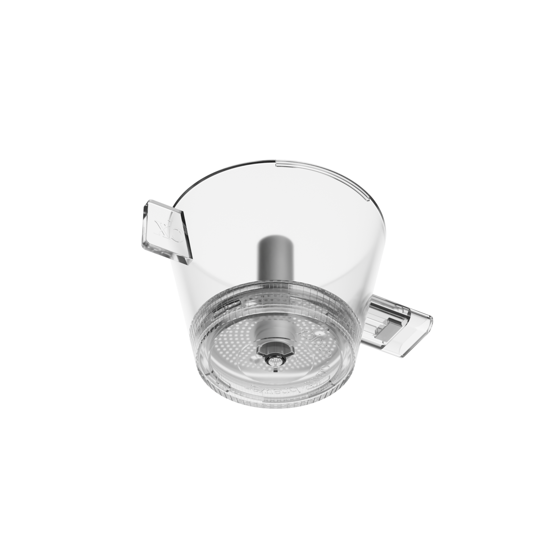 Clear tea dripper on a white background.