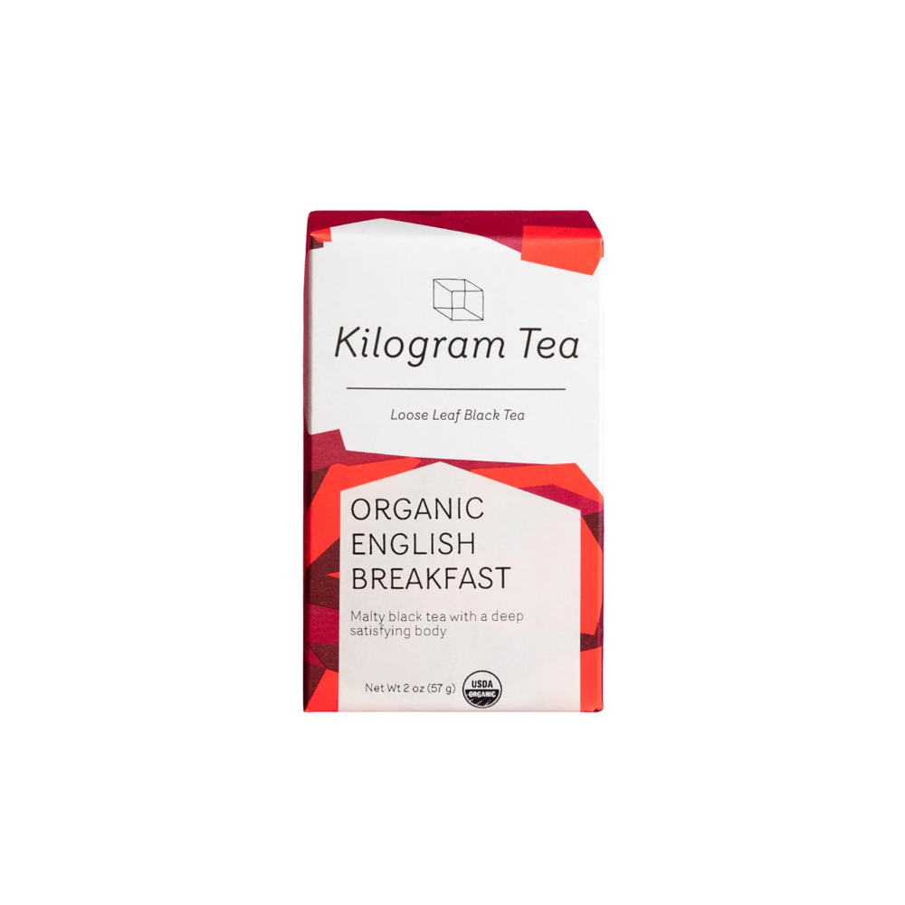 Kilogram Tea Organic English Breakfast tea box on a white background