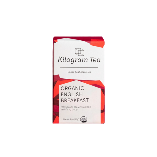 Kilogram Tea Organic English Breakfast tea box on a white background
