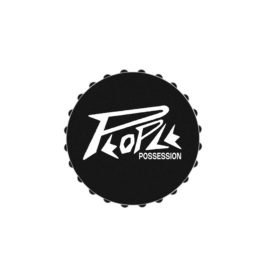 Black bottle cap with 'People Possession' logo on a white background
